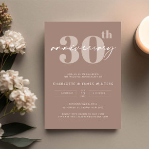 ミニマリストのベージュのスクリプト 30周年記念結婚式 招待状
