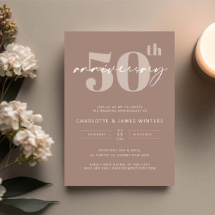 ミニマリストのベージュのスクリプト 50周年記念結婚式 招待状