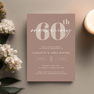 ミニマリストのベージュのスクリプト 60周年結婚記念日 招待状