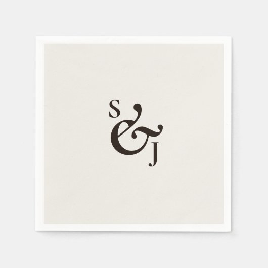 ミニマリストのベージュ結婚モノグラム スタンダードカクテルナプキン (正面)