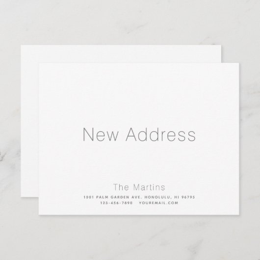 ミニマリストのホワイトとグレーの動きの発表 案内ポストカード (正面/裏面)