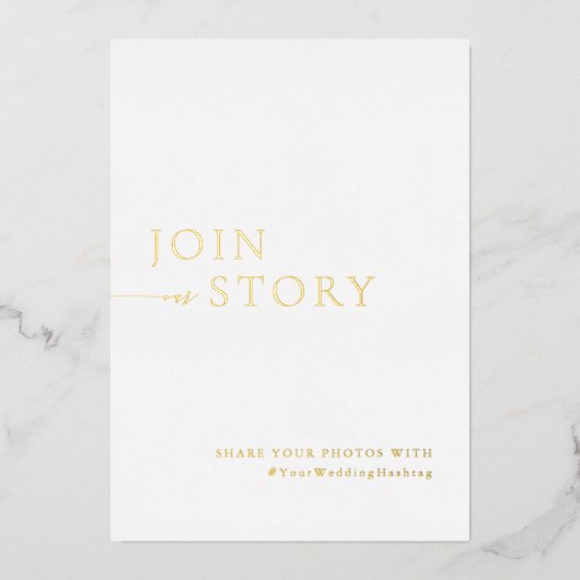 ミニマリストのホワイトと金ゴールドのハッシュタグ記号 箔招待状 (正面)