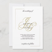 ミニマリストのホワイトゴールドモノグラムイニシャル結婚式 招待状 (正面)