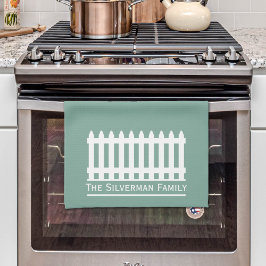 ミニマリストのホワイトピケットフェンスの緑の家族 キッチンタオル