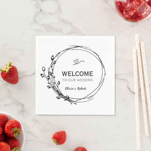 ミニマリストのボヘミアン結婚ワイルドフラワーズ スタンダードカクテルナプキン (インサイチュ)