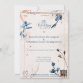 ミニマリストのボヘミアン・ダスティー・ブルーと結婚銅 招待状 (正面)