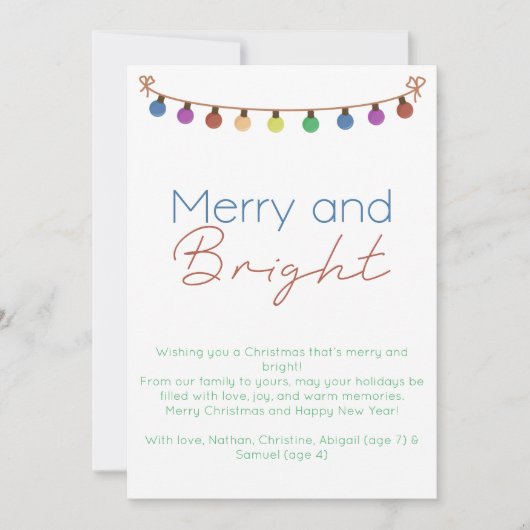 ミニマリストのボホつるレインボーのクリスマスライト シーズンカード (正面)