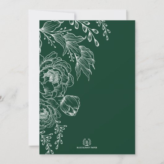 ミニマリストのボホエメラルドグリーン結婚ホワイト 招待状 (裏面)