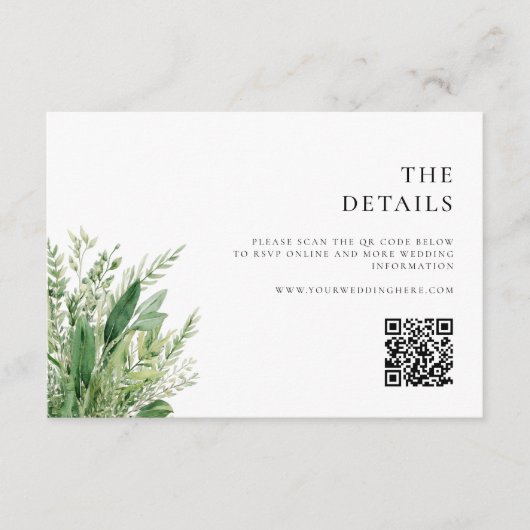 ミニマリストのボホ結婚グリーンリー エンクロージャーカード (正面)