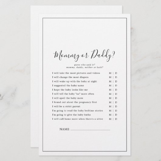 ミニマリストのママまたはダディーゲーム (正面/裏面)