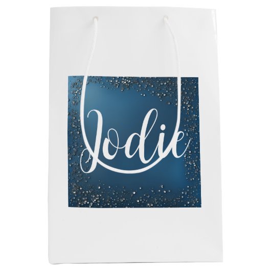 ミニマリストのマリンブルーとホワイト ミディアムペーパーバッグ (正面)