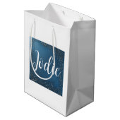 ミニマリストのマリンブルーとホワイト ミディアムペーパーバッグ (裏面アングル)