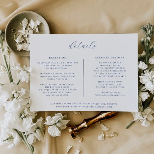 ミニマリストのマルセイユ結婚ブルーの詳細カード 招待状