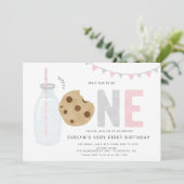 ミニマリストのミルクとクッキーの女の子の最初の誕生日 招待状 (スタンド正面)
