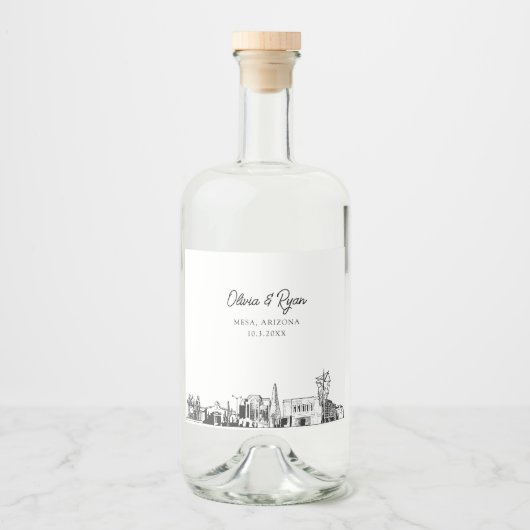 ミニマリストのメサ結婚アリゾナカスタム州 リキュールボトルラベル (正面)