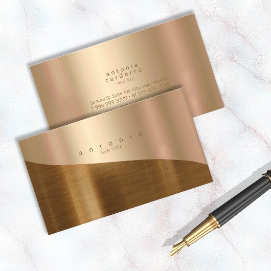 ミニマリストのメタル波2トーン金ゴールドID805 名刺