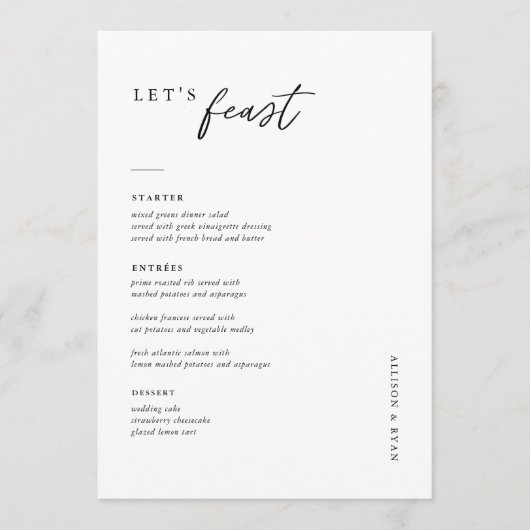 ミニマリストのメニュ結婚ーカードを楽しもう メニュー (正面)