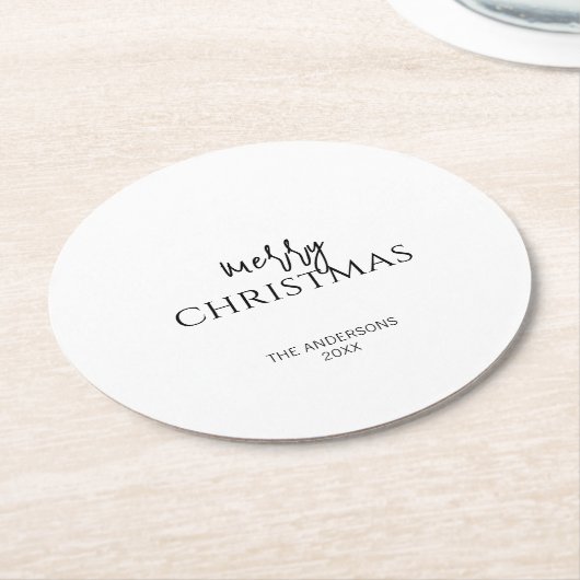 ミニマリストのメリークリスマスホリデー ラウンドペーパーコースター (アングル)