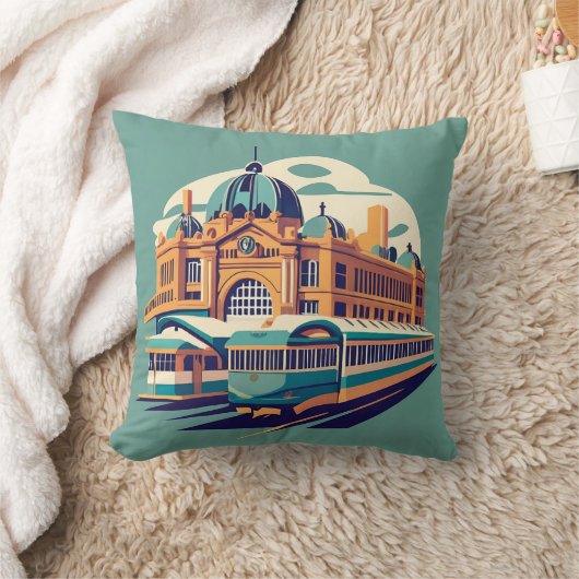 ミニマリストのメルボルン絵画オーストラリアのお土産 クッション (ブランケット)