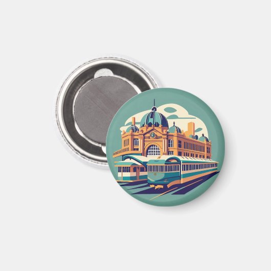 ミニマリストのメルボルン絵画オーストラリアのお土産 マグネット (正面/裏面)