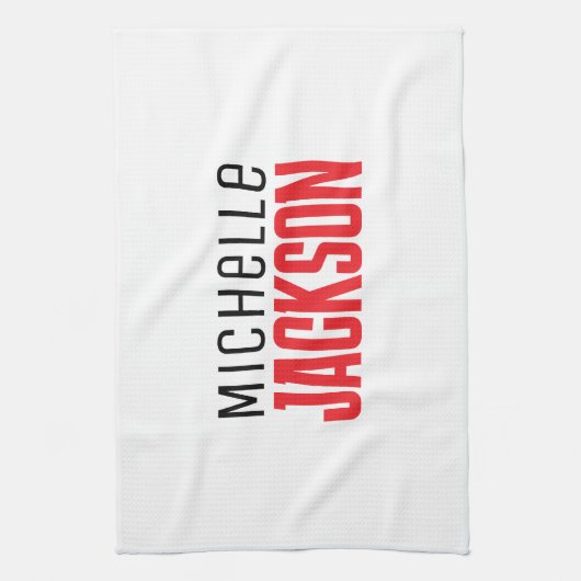 ミニマリストのモダン名前メッセージ キッチンタオル (縦)