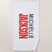 ミニマリストのモダン名前メッセージ ビーチタオル (正面)