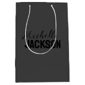 ミニマリストのモダン名前メッセージ ミディアムペーパーバッグ (正面)