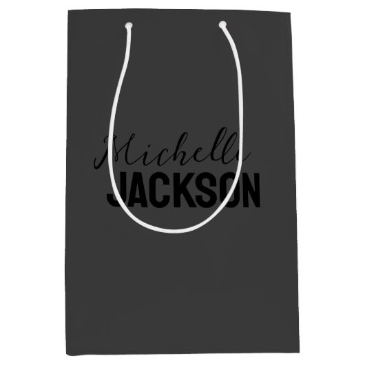 ミニマリストのモダン名前メッセージ ミディアムペーパーバッグ (正面)