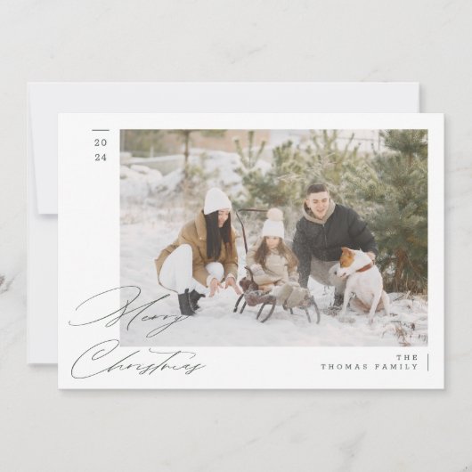 ミニマリストのモダン緑の家族メリークリスマス シーズンカード (正面)