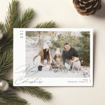 ミニマリストのモダン緑の家族メリークリスマス