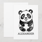 ミニマリストのモノクロかわいいパンダの絵 招待状 (正面/裏面)