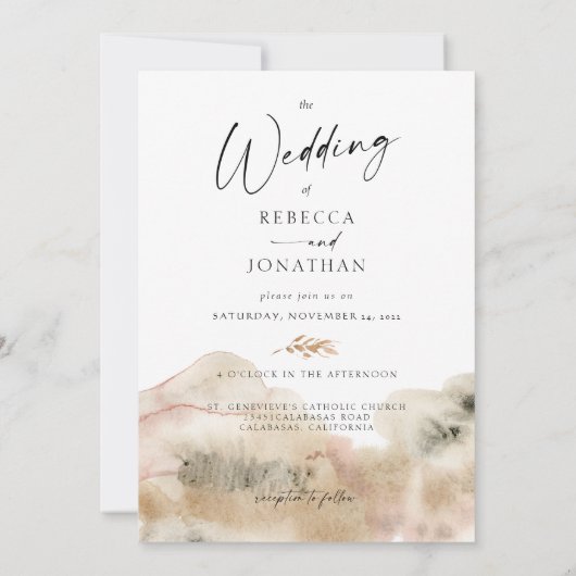 ミニマリストのモノグラム写真の水の結婚色 招待状 (裏面)