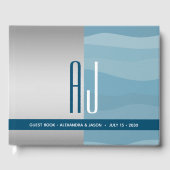 ミニマリストのモノグラム結婚ブルー ゲストブック (正面)