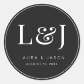 ミニマリストのモノグラム結婚式用シールfor Newspaper ラウンドシール (正面)