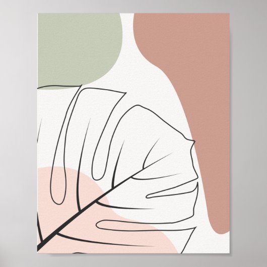 ミニマリストのモンステラのラインアート ポスター (正面)