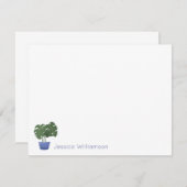 ミニマリストのモンステラ植物の青パーソナライズされた名 ノートカード (正面/裏面)