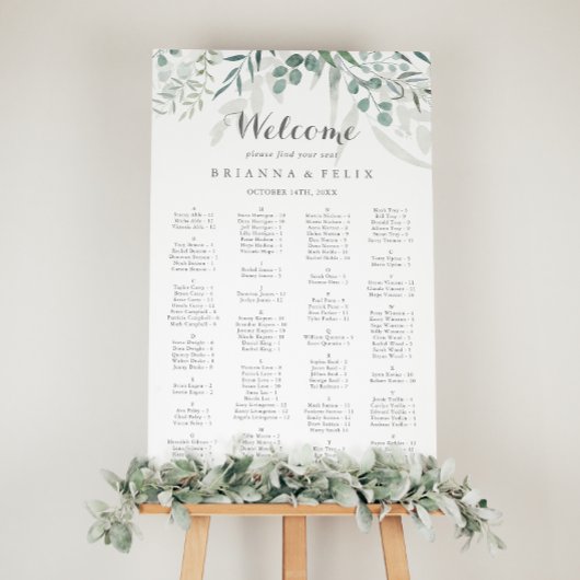 ミニマリストのユーカリのアルファベットの座席表 ポスター