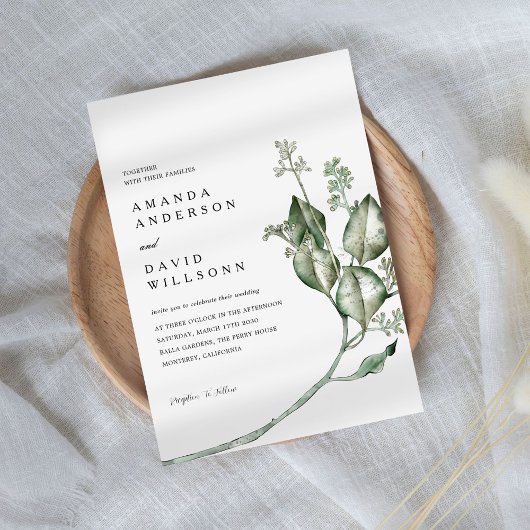 ミニマリストのユーカリ結婚ー緑 招待状