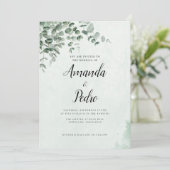ミニマリストのユーカリ結婚ー緑 招待状 (スタンド正面)