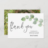 ミニマリストのユーカリ葉のスクリプト写真 サンキューカード (正面/裏面)