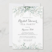 ミニマリストのユーカリ ブライダルシャワー ティーパーティー 招待状 (正面)