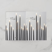 ミニマリストのライター ブラックライン キャンドル フレーム 箔グリーティングカード (外側レイダウン)