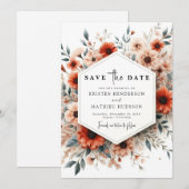 ミニマリストのライトセージ結婚テラコッタ セーブザデート (正面/裏面)