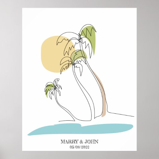 ミニマリストのラインアートパームツリーあなたの名前を追加 ポスター (正面)