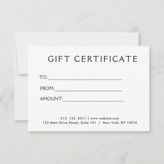 ミニマリストのラグジュアリーギフト証明書 (裏面)