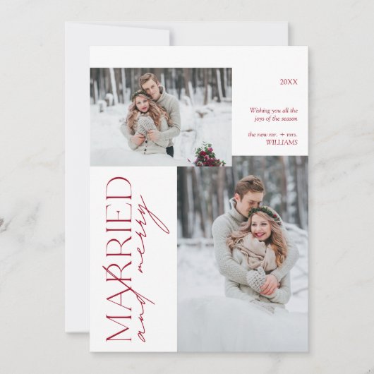 ミニマリストのレッド&フォト結婚したミセスメリー シーズンカード (正面)