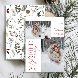 ミニマリストのレッド&フォト結婚したミセスメリー シーズンカード