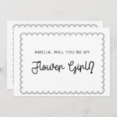 ミニマリストのレース縁取りのフラワーガールカード 招待状 (正面/裏面)