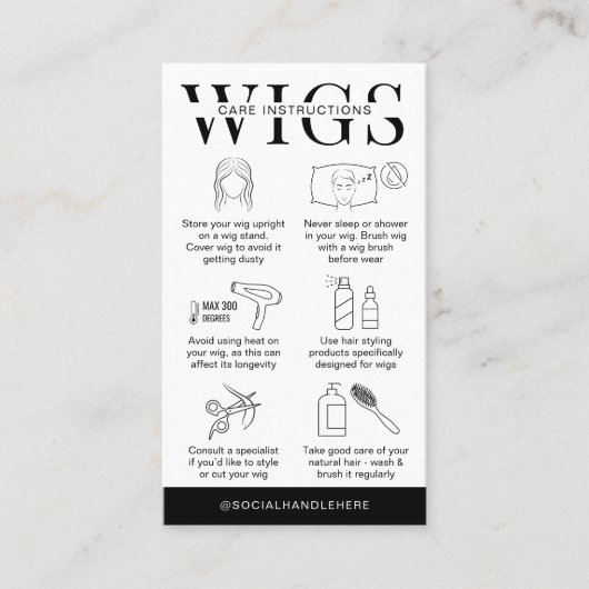 ミニマリストのロゴ気にウィッグの指示とウォッシュガイド 名刺 (正面)