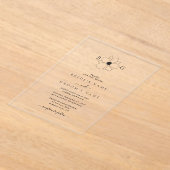 ミニマリストのワイルドフラワーハンドドロー結婚トモノグラム アクリル招待状 (レイダウン)